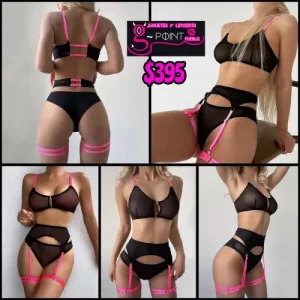 Lenceria super hot negro con fucsia