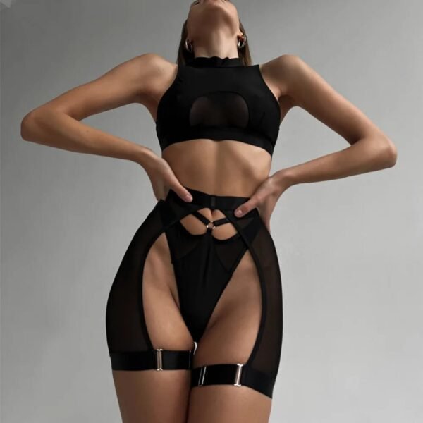 conjunto 3piezas top, tanga liguero fashion - Imagen 2