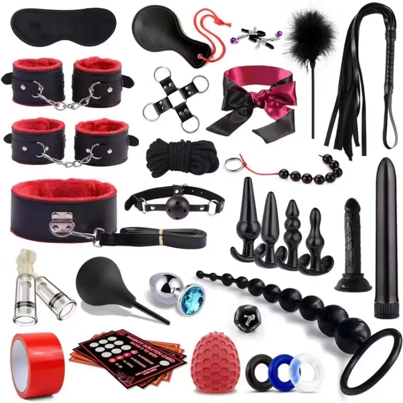 Juguetes para Adultos - Kit Bondage y Accesorios BDSM | Sexshop Puebla Kit completo de juguetes para adultos con accesorios bondage, esposas, látigos, antifaces, plugs anales y vibradores en Puebla